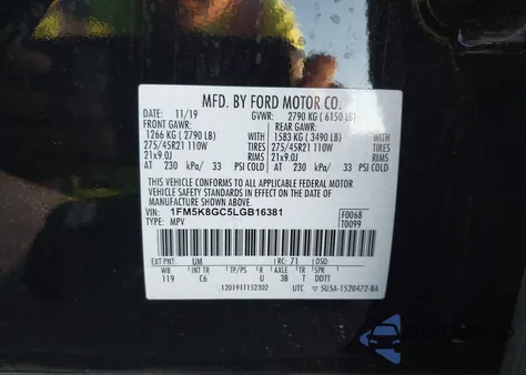 2020 Ford Explorer St из США, поврежденный, VIN 1FM5K8GC5LGB16381